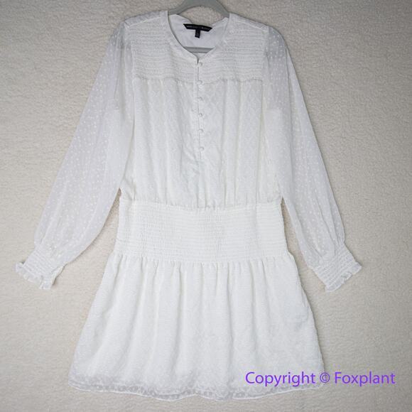 New!‎ White House Black Market Smocked Blouson Dress ivory white, size L - Picture 5 of 16
